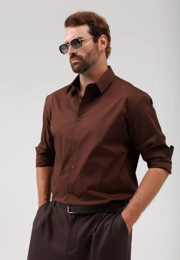 Рубашка мужская Джеймс, коричневый, 64483/brown — обложка 3/4